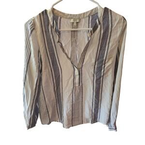 Joie 100% Silk Top S Womens White Blue Striped Popover V Neck Norm Core Classic